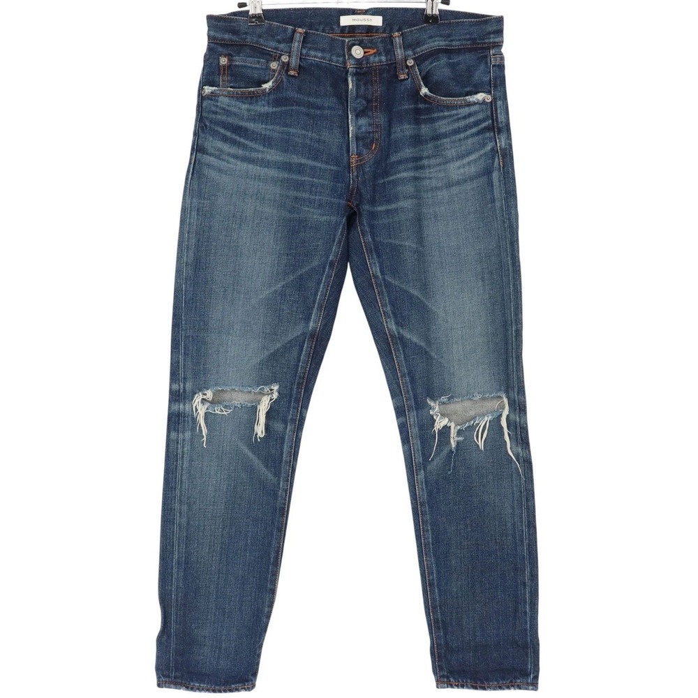 MOUSSY Womens Distressed Selvedge Jeans Size 27 Blue Dark Wash Denim Japan Made